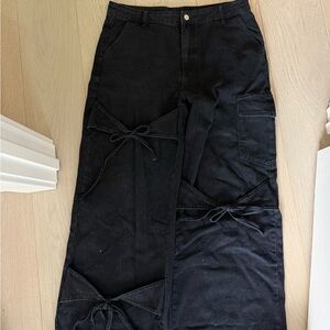 Black Cargo Pants with Bow Details